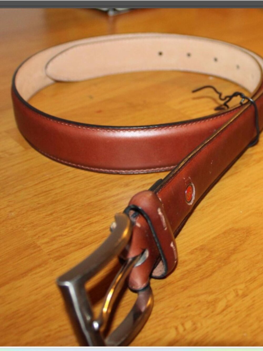 Vintage City of London 80's Brown Leather Belt Sz 34 Red Enamel Crest Medallion